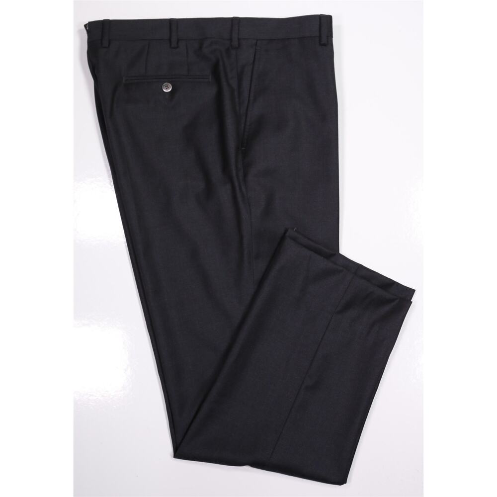 Q Clothier Custom Tailored Charcoal Gray Wool Flat Front Dress Pants 36x29